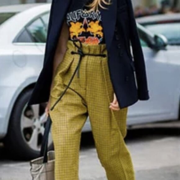 3.1 Phillip Lim Yellow & Black houndstooth check paper-bag wool trousers pants 0 - Picture 9 of 9